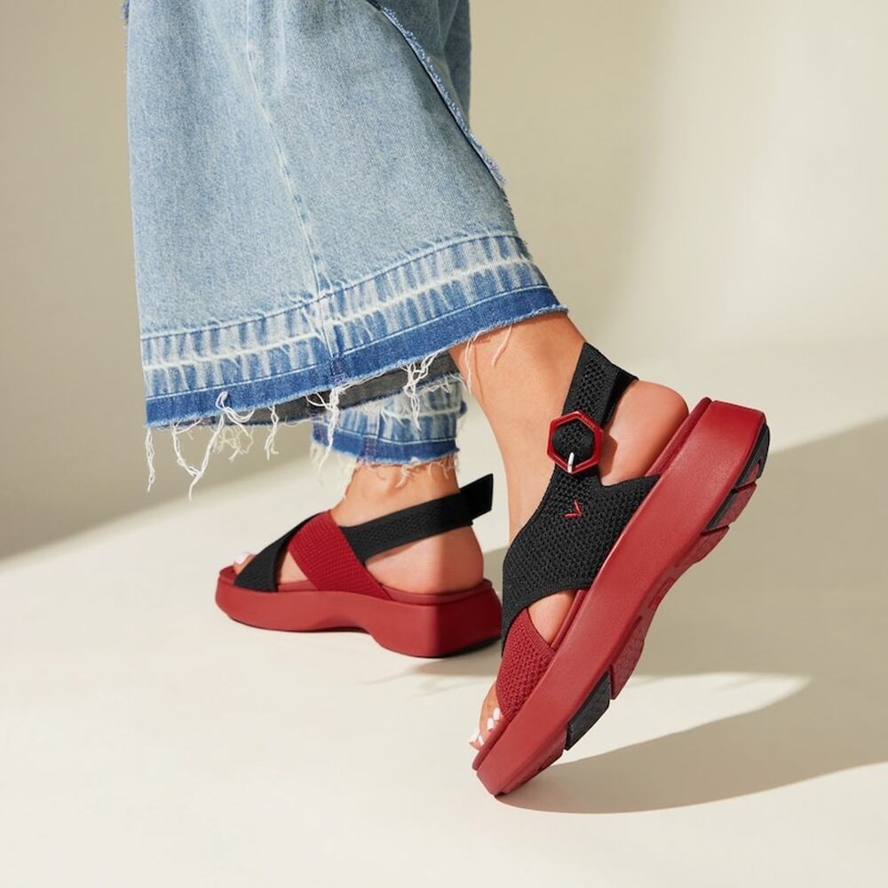 Vivaia Kara AdaptAll Sport Ruby Red Black Knit Comfort Lightweight Sandals 10
